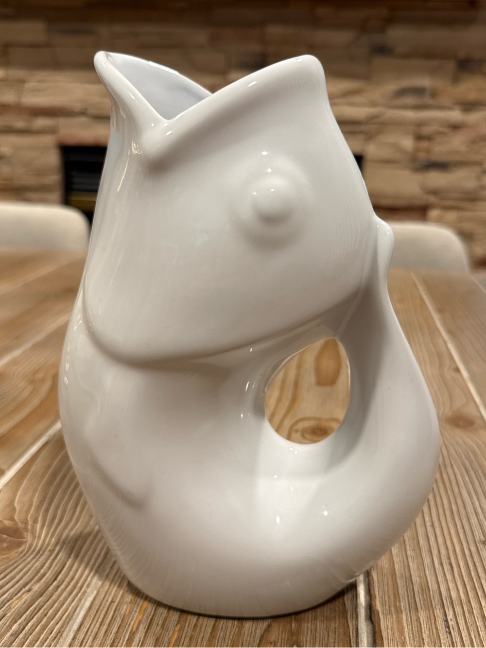 GurlePot White Ceramic Fish Pitcher Large 9.5”  Stoneware Gurgling Water Jug Vas